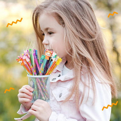 Thenshop 30 Pcs Scented Pencils for Kids, Fruit Scent HB Graphite Pencils, Cartoon Pencil Toppers