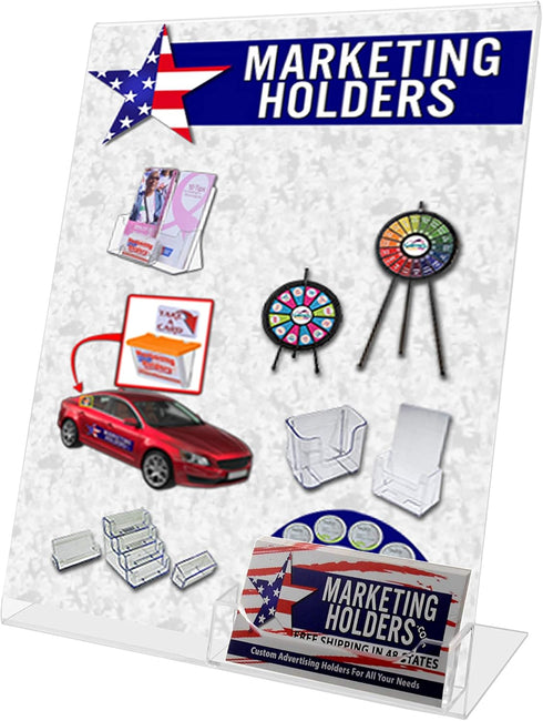 6 Pack 8.5" 11" 3.5" 2" Marketing Holders Acrylic Sign Holder x with x Business Card Pocket Slant Back Side Load Clear