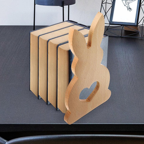 SHERCHPRY Wooden Bunny Bookends Retro Desk Accessories Animal Bookends for Desk and Shelf Organization Compact Wooden