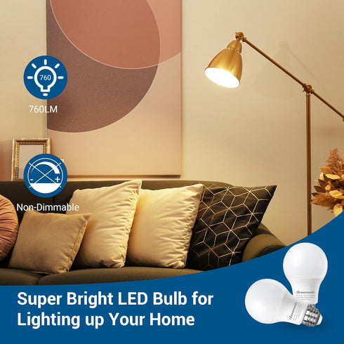 DEWENWILS 8-Pack A19 LED Light Bulb, 760LM, 3000K Soft Warm Light Bulb, Energy Saving 9W(60W Equivalent) LED Bulb, E26 Medium Screw Base, Non Dimmable, UL Listed by DEWENWILS