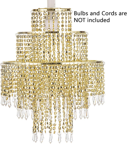 12.6 inches, 3 Waneway Acrylic Chandelier Shade, Ceiling Light Shade Beaded Pendant Lampshade with Crystal Beads