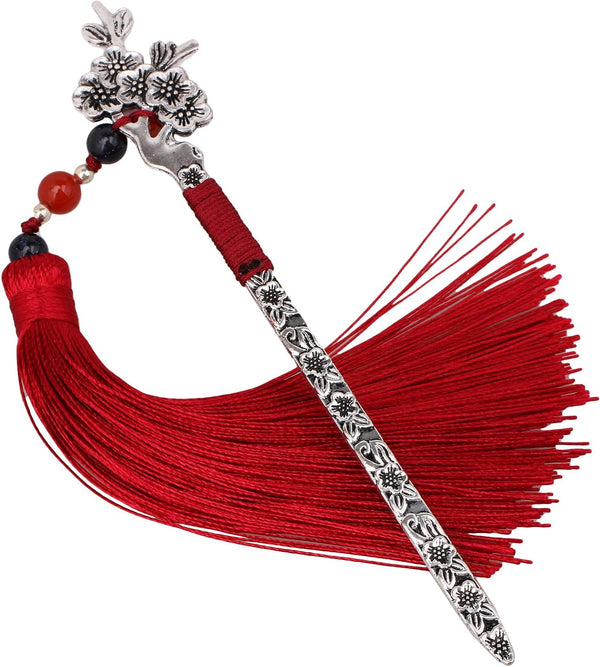 Chinese Metal Bookmarks with Tassel, Vintage Bookmark with Handmade Silky Tassel for Book Lovers