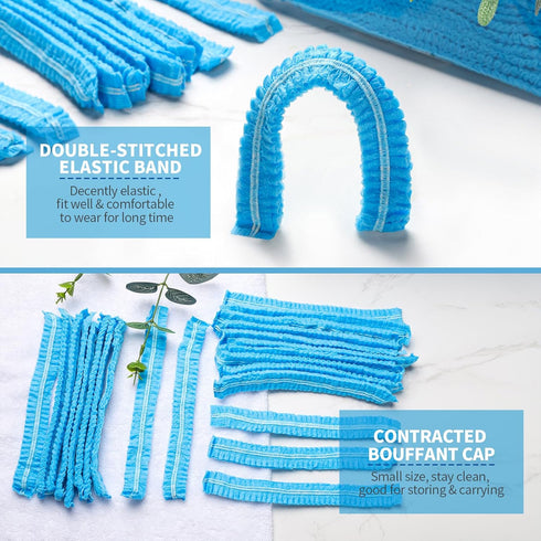 LEOBRO 50PCS Hair Nets for Food Service Workers - Disposable Non-woven Bouffant Caps for Kitchen, Blue, 21 Inch