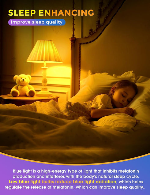 Bulb, Bulbs 1900K Bulbs 60W E26 A19 Bulbs 2 Pack Sleep Light Amber Light for Sleep Therapy, Blue Light Blocking, Dim