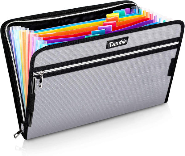 Fireproof Waterproof Accordion File Bag, Expanding Folder with 14 Multicolored Pockets