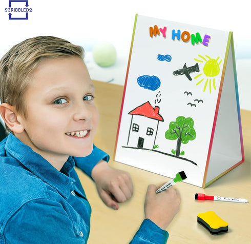 Table Top Magnetic White Board Easel for Kids, Dry Erase Drawing Board with 6 Markers and 1 Eraser Included