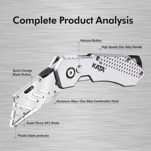 KATA 3-Pack Heavy Duty Box Cutter, Folding Utility Knife with Zinc Alloy Body, Extra 12pc Blades
