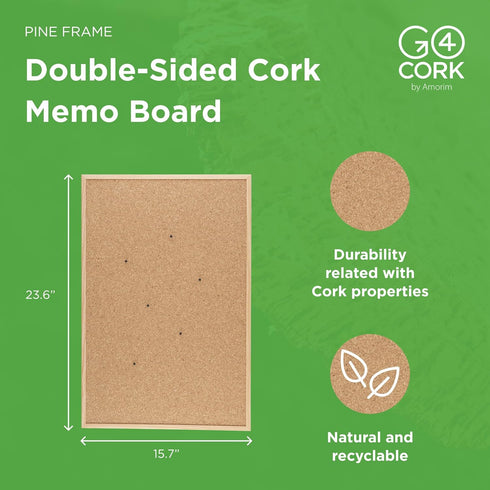 Go4Cork Framed Cork Bulletin Board - 23.6”x 15.7” | Premium Double-Sided Pine Frame Eco Cork Memoboard | Office, Home & Classroom Organization Decor | Pushpins & Set Up Accessories Included by Go4Cork Office