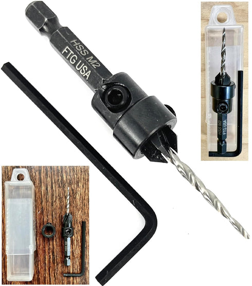 Adjustable Wood Countersink Drill Bit #4 (7/64") with Tapered Drill Bit for Woodworking