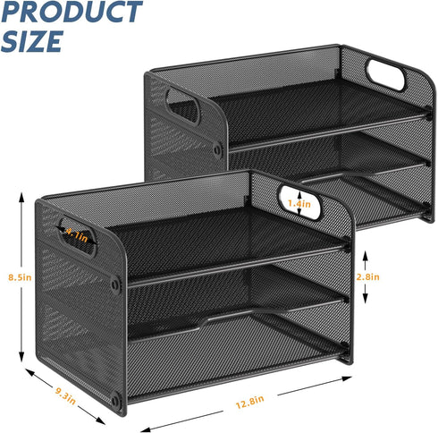 samstar 2 Pack 3 Tier Letter Tray Paper Organizer - Mesh Desk Organizer Paper Sorter File Rack Shelves, Black