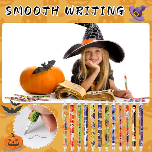 CCINEE 36 Pcs Halloween Ballpoint Pen, Cute Cartoon Gel Ink Pen Bulk for Kids, Retractable Black Ink for Office