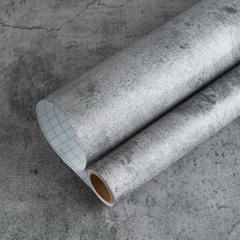 15.75" x 118" Dark Grey Concrete Wallpaper, Peel Stick Cement Contact Paper for Bathroom Kitchen, Waterproof Vinyl Film