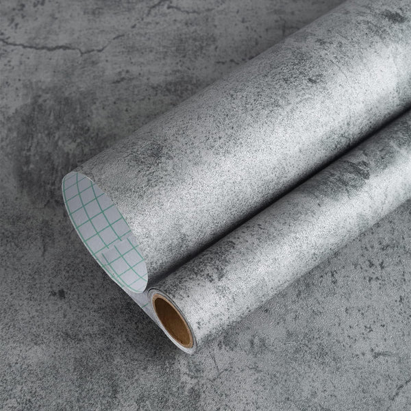 15.75" x 118" Dark Grey Concrete Wallpaper, Peel Stick Cement Contact Paper for Bathroom Kitchen, Waterproof Vinyl Film