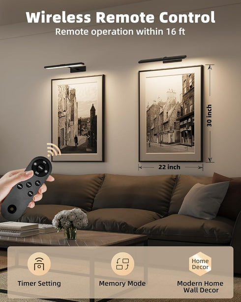 4800mAh 16In Dimmable EZVALO Picture Light for Wall, Rechargeable Wireless Battery Lights for Painting, Magnetic LED