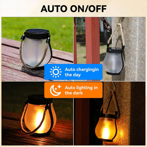 HuiZhen 2 Pack Solar Lanterns Outdoor Waterproof, Hanging Solar Lights for Outside, Flickering Flame Hanging Lanterns