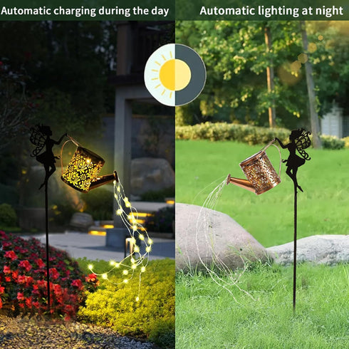 Neioaas Solar Watering Can Lights,LED Solar Lantern String Light Outdoor Garden Waterproof Hollowed-Out Retro Metal