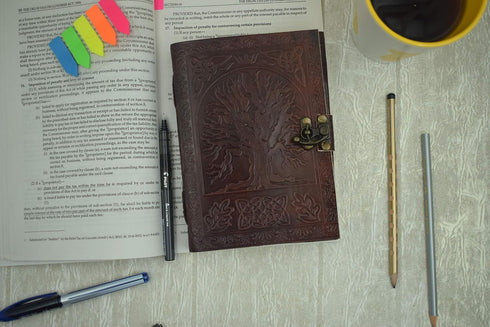 5 7 inches 12 17 cm A6 OVERDOSE Tree Leather Journal With Brass C-Lock - Handmade Journal For Students, Office Bound