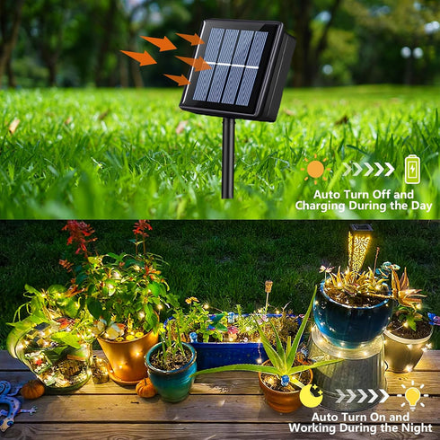 4 Pack 33ft 100 8 YEGUO Warm White Solar Fairy Lights, Each LED Christmas Lights Outdoor Waterproof, Modes Sliver Wire