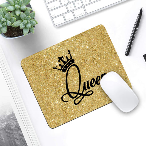 Mouse Pad - Gold Glitter Quotes Crown Queen, Non-Slip Rubber Base Rectangle Mouse Pads for Laptop & Computer