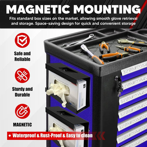 2 toolboxes, C&T Piece Magnetic Glove Box Holder, Tissue Dispenser, Holds Boxes of Gloves, Towels, Wipes