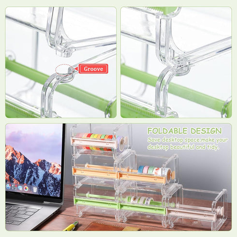Outus 6 Pieces Transparent Washi Tape Dispenser, Multi Masking Tape Cutter Holder for Desktop Office Storage