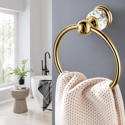 WINCASE Crystal Towel Ring, Gold Towel Holders for Bathrooms, Round Hand Towel Rack, Wall Mounted
