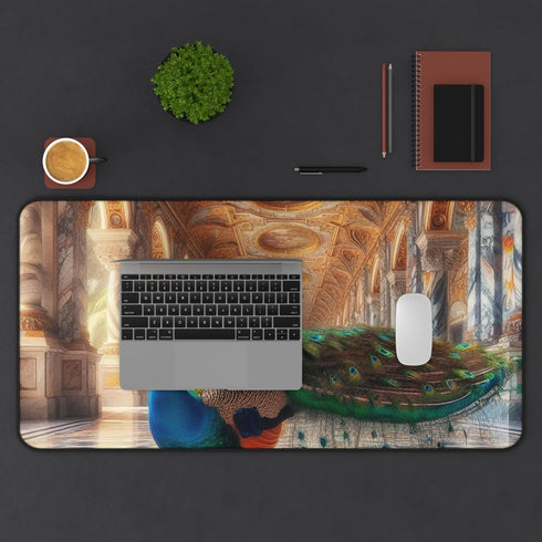 GENERIC Peacock Strolling Across a Marble Path of Changing Colors Desk Mat - Vibrant Colors with Rubber Base