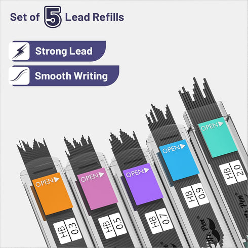 Mr. Pen Pastel Mechanical Pencil Set with Lead and Eraser Refills, 5 Sizes 0.3, 0.5, 0.7, 0.9, 2mm for Drawing and