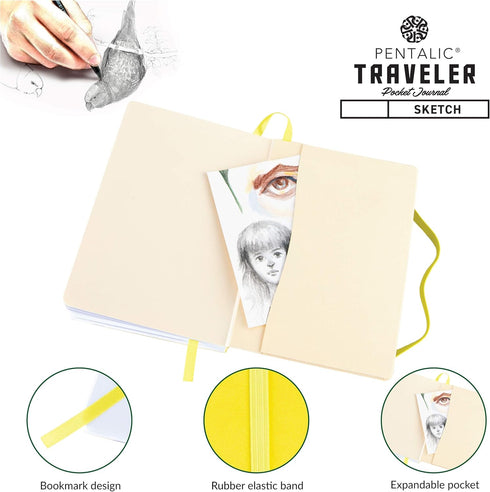Pentalic Pocket Sketchbook: 3" x 4" Traveler Journal, 160 Pages, Citrine Yellow