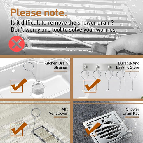 Drain Key Lifting Hooks - 5 Pack 304 Stainless Steel Drain Grate Puller Lift Out Key for Easy Shower Drain Cleaning, Silver by EUSTREER