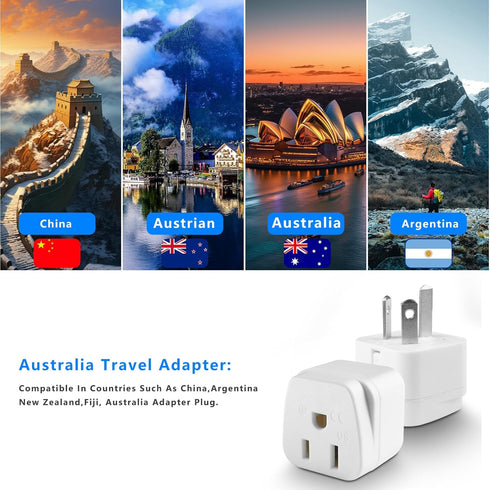 New Zealand Power Adapter USA to Australia Plug Adapter Australia Travel Adapter US to Argentina Australian,China,Type I Plug Adapter 2Pack