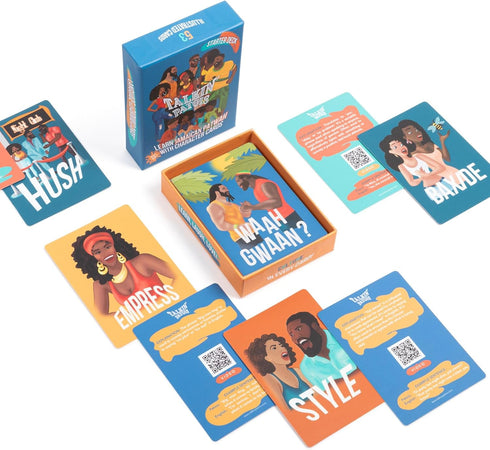 Talkin Patois Language Learning Cards | 53 Jamaican Phrases Explained | Illustrated by Local Artists with E-Learning