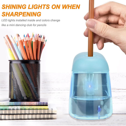 Eagle Electric Pencil Sharpener, Battery Powered with LED Light, Portable, Ideal for Kids and School Supplies (Blue)
