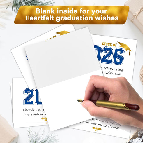 Yitla 50 Sets 2026 2026 Gold Foil Graduation Thank You Cards with Envelopes and Stickers, Blue Graduation Card Bulk