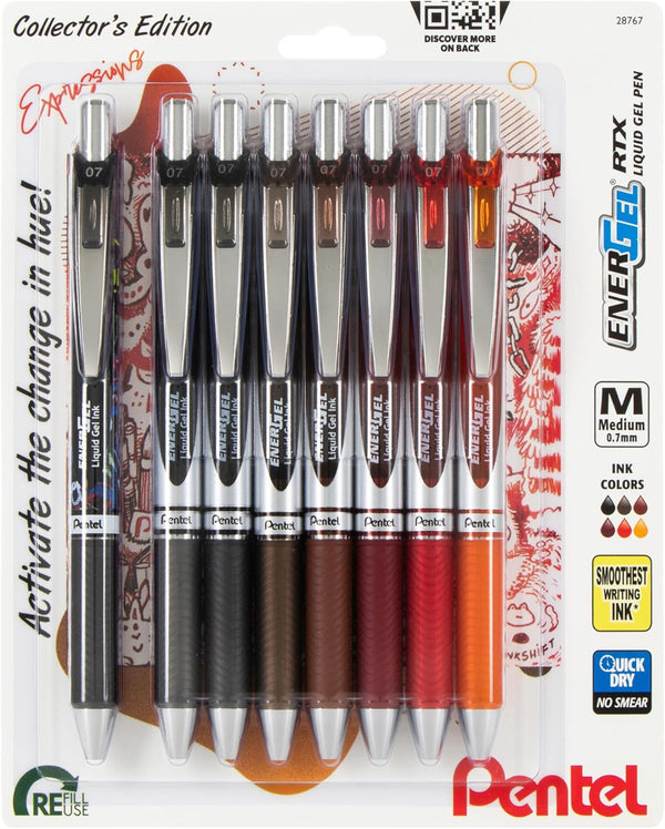 EnerGel RTX Retractable Liquid Gel Pen, Change Expressions Pack, 0.7mm Assorted Ink, Pack of 8 Pens