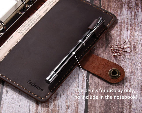 Leather Journal Refillable Writing Notebook, A6 Personal Size, 6 Ring Binder Spiral Notebook, Handmade Genuine Leather