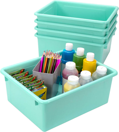 Storex Letter Size Deep Storage Tray – Teal Organizer Bin with Non-Snap Lid, 5-Pack (62549U05C) for Classroom, Office,
