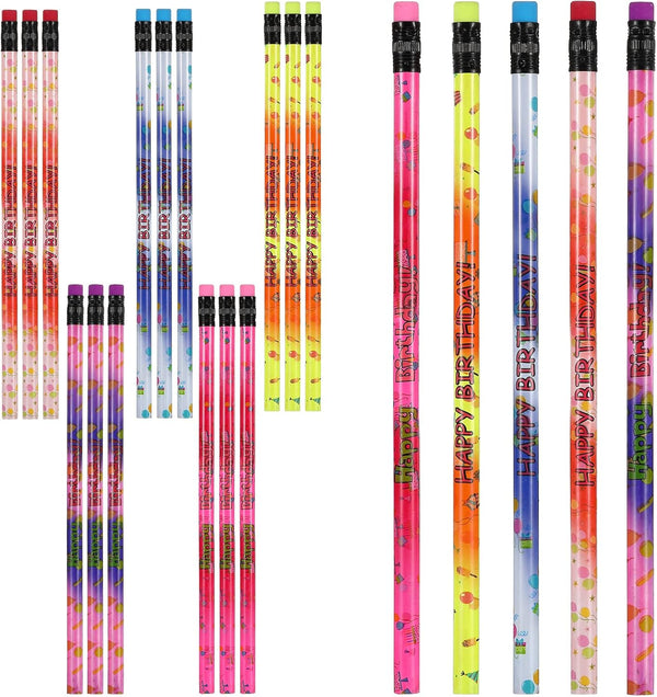 Happy Birthday Pencils for Students, Kids Color Changing Pencil with Top Erasers, Teacher Reward Pencils in Assorted