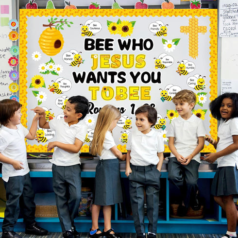 gisgfim Bee Jesus Bulletin Board Decorations, Summer Christian Religious Cutouts, Cross Borders for Sunday School Decor