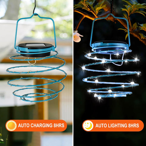 Solar Spiral LED Lanterns, Solar Garden Lights Outdoor Decorative Hanging Lights, Waterproof Pendant Light for Garden