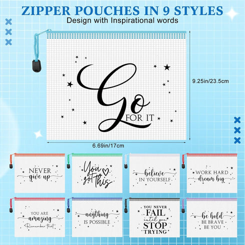 Tenceur 36 Pcs Inspirational Zipper Pouch, Mesh Document Folders, Office Supplies for Teachers