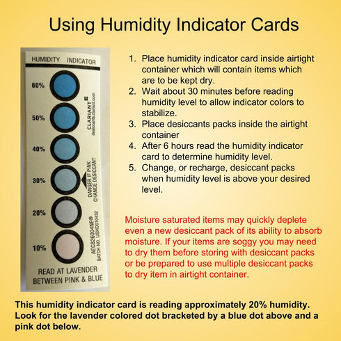 Reusable Humidity Indicator Card 20 Pack - 10% to 60%