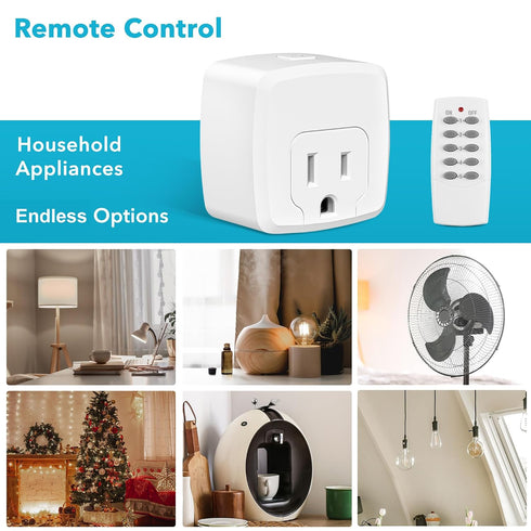 100FT 15A/1875W(5 2 HBN Remote Control Outlet with RF Signal, Wireless On Off Switch Plug for Household Appliances