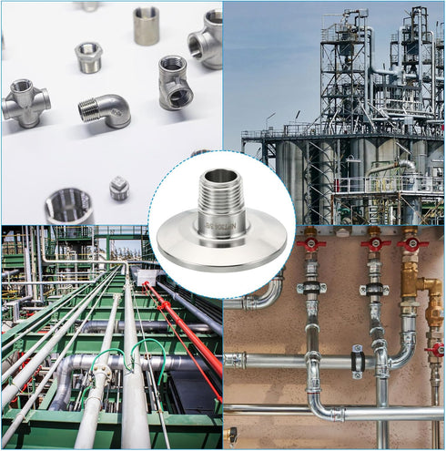 1.5 Inch 3/8" 304 50.5mm PATIKIL TC Tri Clamps Adaptor, Tri-Clover Fittings to NPT Male Sanitary Thread Adaptor