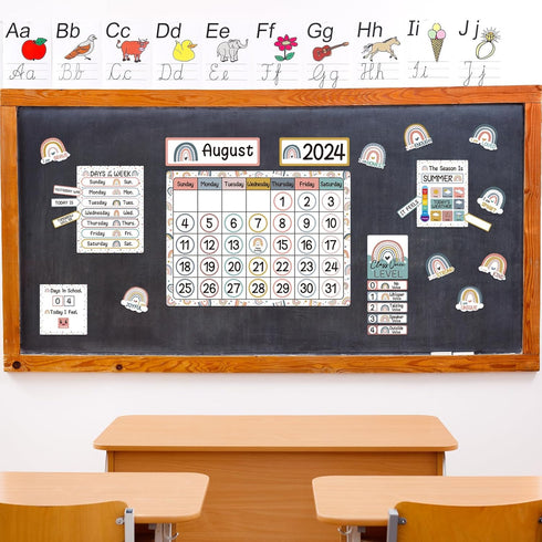 Boho Rainbow Calendar Bulletin Board Set with Seasons, Festival, Weather for Classroom Decoration
