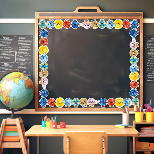 Whaline 32.8ft Cartoon Outer Space Bulletin Board Borders Die-Cut Rolled Trim for Classroom Office Chalkboard Decoration