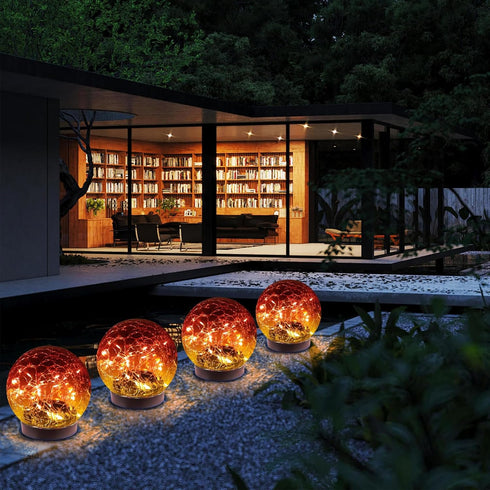 MLKNK 4 Pack Solar Globe Lights Outdoor Waterproof-Solar Balls-Solar Garden Lights-Orbs for Outside Cracked Glass Ball