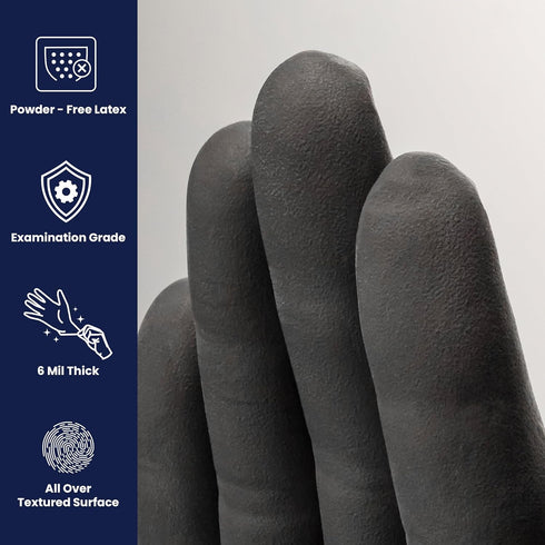 Adenna PHM912 Phantom 6 Mil Powder-Free Latex Gloves, Medical Grade, Black, Small, Box of 100