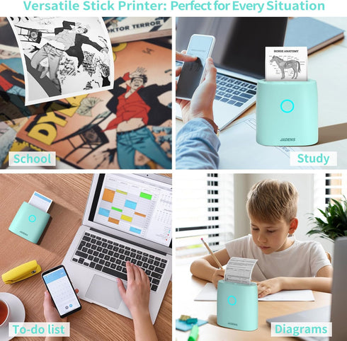 JADENS Mini Sticker Printer, Bluetooth Thermal Pocket Printer for iPhone, Green, Inkless for Children's Gifts & Study