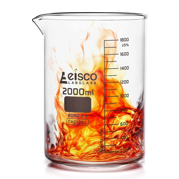 EISCO 2000ml Beaker - Borosilicate Glass, Low Form with Spout, 200ml Graduations